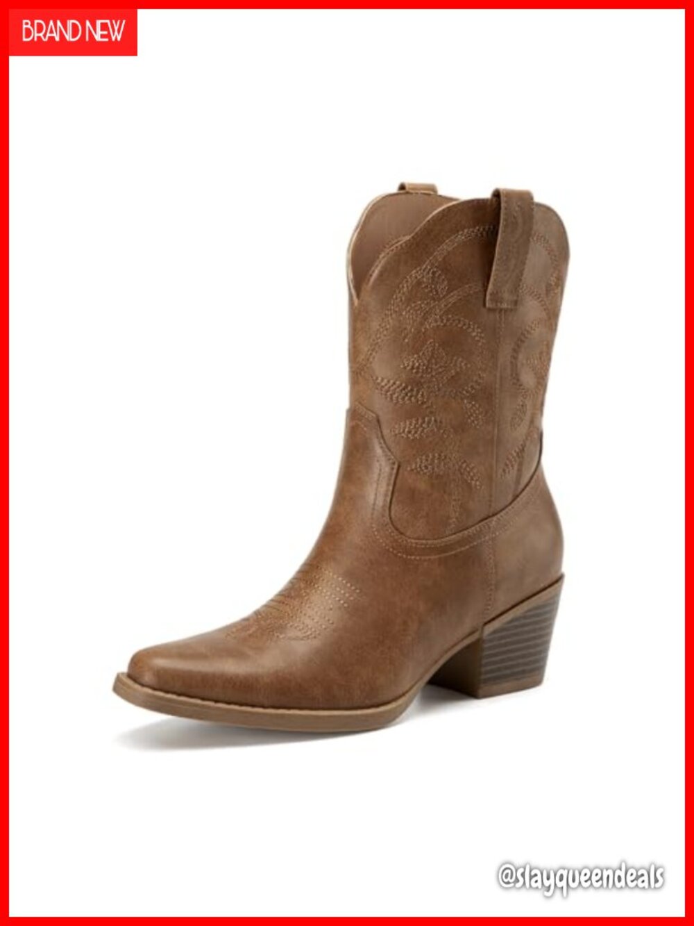 Square Toe Chunky Heel Cowboy Boots Faux Leather Ankle Western